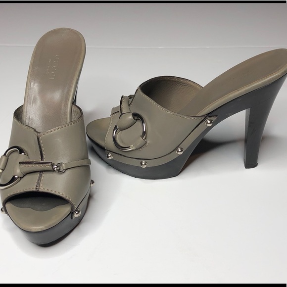 Gucci Shoes - Gucci Grey Horsebit Platform Mule/Slides size 36